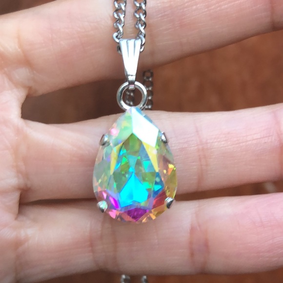 Aurora Borealis Pear Crystal Necklace - Picture 10 of 10